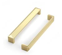 Goldenwarm 10pack Gold Kitchen Handles, 160mm(6-5/16Inch) Hole Centers Gold Handles for Cupboard Solid Zinc Alloy, Modern Electroplated Drawer Pulls with Screws