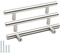 Goldenwarm 15 Pack Brushed Nickel Kitchen Cupboard Handles 128mm Hole Center Silver Drawer Handles, Round T Bar Cabinet Pulls Stainless Steel Drawer Pulls