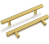 goldenwarm 15 Pack Gold Drawer Handles 128mm Hole Centers Gold Kitchen Cupboard Handles Brushed Brass Drawer Pulls T-Bar Stainless Steel