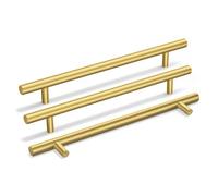 goldenwarm 15 Pack Gold Drawer Handles 192mm Hole Centers Gold Kitchen Cupboard Handles Brushed Brass Drawer Pulls T-Bar Stainless Steel