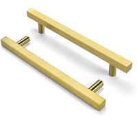 Goldenwarm 15Pack Gold Hardware for Kitchen Cabinet - LS1212GD128 Brushed Brass Drawer Handles Bar Stainless Steel Cabinet Pulls for Bathroom 128mm(5Inch)