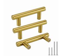 Goldenwarm 15pcs Brushed Brass Cabinet Cupboard Drawer Door Handle Pull Knob for Furniture Kitchen Hardware 64mm Hole Center 100mm Overall Length