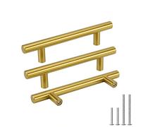 Goldenwarm 15pcs Brushed Brass Cabinet Cupboard Drawer Door Handle Pull Knob for Furniture Kitchen Hardware 96mm Hole Center 160mm Overall Length
