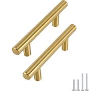 goldenwarm 15pcs Brushed Brass Cabinet Cupboard Drawer Door Handle Pull Knob for Furniture Kitchen Hardware 76mm Hole Center 127mm Overall Length