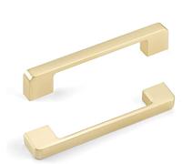 goldenwarm 1Pack Gold Cupboard Handles 128mm Gold Kitchen Handles Gold Drawer Handles -LS9901GD128 Brushed Brass Cabinet Handles Zinc Alloy Square Cupboard Door Handles Hole Centers 128mm