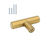 Goldenwarm 25pcs Brushed Brass Kitchen Cabinet Hardware Handle 12mm Diameter T Bar Handles Furniture Gold Door Drawer Pulls Knobs Overall Length 50mm 2in