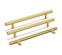 goldenwarm 4 Pack Gold Drawer Handles 160mm Hole Centers Gold Kitchen Cupboard Handles Brushed Brass Drawer Pulls T-Bar Stainless Steel