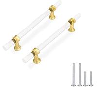 Goldenwarm 5Pack Acrylic Kitchen Drawer Handles Gold Drawer Pulls Crystal Bathroom Cabinet Handles -LS9165GD256 Cabinet Handles Gold Kitchen Handles Gold Cupboard Handles Hole Centers 256mm