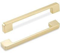 goldenwarm 5Pack Gold Cupboard Handles 160mm Cabinet Door Handles Gold Kitchen Handles -LS9901GD160 Brushed Brass Wardrobe Handles Zinc Alloy Square Cupboard Door Handles Hole Centers 160mm