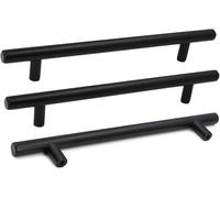 Goldenwarm 6 Pack Black Kitchen Handles 160mm Hole Centers, T-Bar Black Cupboard Handles Stainless Steel