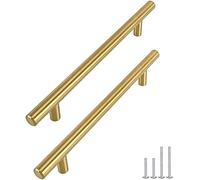 goldenwarm 6Pcs Gold Kitchen Handles T Bar Gold Handles for Drawer 256mm Hole Center