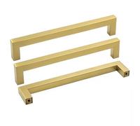 Goldenwarm Brushed Brass Kitchen Handles Cabinet Handles -LSJ12GD Square Gold Stainless Steel Brushed Brass Finish Hardware Storage Cabinet 160mm Hole Centers Handware 15 Pack