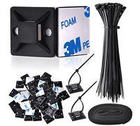 GOLDEROC Cable Ties Set, 100Pcs Black Cable Ties, 70Pcs Self Adhesive Cable Clips Cable Holders Pads, Zip Ties Mount Base with 2.5m Double Sided Reusable Nylon Sticky Tape for Home Office Workshop