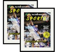 Goldfinch 2 Packs Sports Magazine Frames Displays Magazines Measuring 8.5 x 11.25 inches with White Core Matting,High Glossy Frame with Installed Hangers (2, Black Frame White Mat)