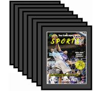 Goldfinch 8 Packs Sports Magazine Frames Displays Magazines Measuring 8.5 x 11.25 inches with Black Core Matting High Glossy Frame with Installed Hangers (8, Black Frame Black Mat)