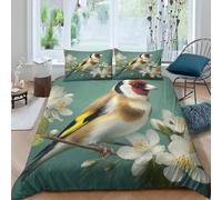Goldfinch Single Duvet Cover Set 3D Printed Classical Florals Bedding Set Ultra Soft Microfiber Quilt Cover 135x200 cm for Single Bed with 2 Pillowcases with Zipper G/1622