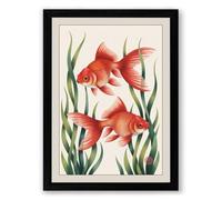 Goldfish Among Aquatic Plants Botanical Framed Wall Art Print A3 (42×29.7cm) Black, Wall Decor for Living Room, Bedroom, Office & Home, Ready to Hang, Art Gift