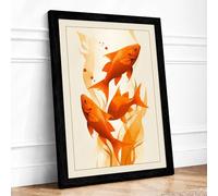 Goldfish Among Plants Boho Framed Wall Art Print A1 Black
