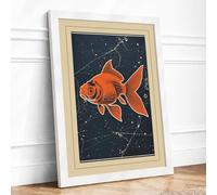 Goldfish Among Stars Japandi Framed Wall Art Print A1 (84.1×59.4cm) White, Wall Decor for Living Room, Bedroom, Office & Home, Ready to Hang, Art Gift