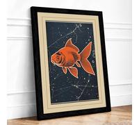 Goldfish Among Stars Japandi Framed Wall Art Print A3 (42×29.7cm) Black, Wall Decor for Living Room, Bedroom, Office & Home, Ready to Hang, Art Gift