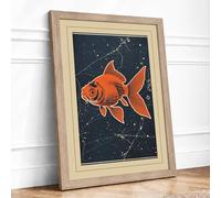 Goldfish Among Stars Japandi Framed Wall Art Print A3 Oak Frame