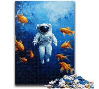 Goldfish And Astronaut Jigsaw Puzzles for Adults,Family Game Stress Reliever Difficult Challenge Artists Collection,Fine Art (50X75cm)