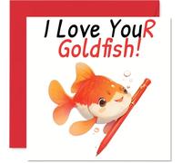 Goldfish Birthday Card - I Love YouR Goldfish! - Happy Birthday Card from Brother Friend, 145mm x 145mm Playful Greeting Cards