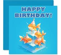 Goldfish Birthday Cards for Her Him - Party Animals Pyramid - Happy Birthday Card for Mum Dad Brother Sister Auntie Uncle Cousin Friend Family Colleague 145mm x 145mm Bday Greeting Cards