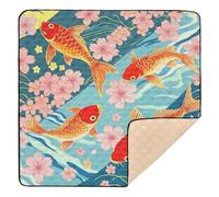 Goldfish & Cherry Blossom Pattern Large Sturdy Baby Playmat for Floor Non-Toxic Infant Play Mat for Babies Infants Toddlers, 50'' x 50''