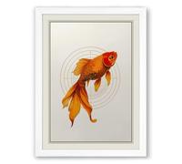 Goldfish in Ripples Japandi Framed Wall Art Print A2 (59.4×42cm) White, Wall Decor for Living Room, Bedroom, Office & Home, Ready to Hang, Art Gift