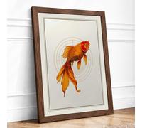 Goldfish in Ripples Japandi Framed Wall Art Print A3 (42×29.7cm) Walnut, Wall Decor for Living Room, Bedroom, Office & Home, Ready to Hang, Art Gift