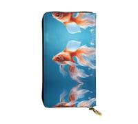 Goldfish in water Long leather wallet, portable credit card holder, zippered coin purse, and ID compartment
