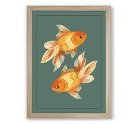 Goldfish Pair Japandi Framed Wall Art Print A4 (29.7×21cm) Oak, Wall Decor for Living Room, Bedroom, Office & Home, Ready to Hang, Art Gift
