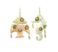 Goldfish Seahorse Asymmetrical Earrings, Asymmetric Seahorse Fish Dangle Earrings for Women, Bohemian Beach Seahorse Vacation Earrings,Summer Boho Ocean Animal Seahorse Statement Earrings