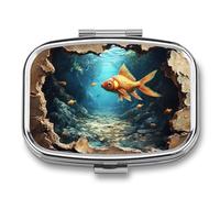 Goldfish Swimming in an Underwater Pill Box 2 Compartment Portable Medicine Pill Case Travel Pill Organizer for Pocket Purse