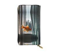 Goldfish swimming Long leather wallet, portable credit card holder, zippered coin purse, and ID compartment
