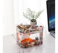 Goldfish Tank, 360 Small Fish Tanks, Aquarium Starter kits with USB Air Pump, Complete Set up Fish Tank Starter Kits Bowl, Rectangular Aquarium Desktop Decor for Small Betta