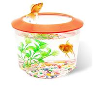Goldfish Tank - Small Fish Tanks and Aquariums - Fish Bowl - Starter Kits with Gravel Ornamental Plant - Complete Set up for Kids Fishes Tank (Orange)