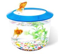 Goldfish Tank Small Fish Tanks and Aquariums Fish Bowl for Goldfish Complete Set up Kids Fish Tank Starter Kits with Gravel Ornamental Plant (Blue)