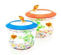 Goldfish Tank - Small Fish Tanks and Aquariums - Fish Bowl - Starter Kits with Gravel Ornamental Plant - Complete Set up for Kids Fishes Tank (Any (Blue or Orange))