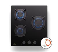 Goldflame gas hob 3-burner brass burner glass ceramic black
