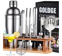 GOLDGE Cocktail Making Set, 17PCS Cocktail Shaker Set 750ML Stainless Steel Bar Tool Set, Bartender Kit with Wooden Display Stand & Cocktail Book.