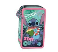 Goldkids - Pencil Case 3 Compartments - Pencil Case for Girls and Boys - Pencil Case 3 Compartments Pencil Case 44 Pieces Filled Pencil Case School Pencil Case Stitch Motif, black, 3-fähig, Pencil