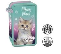 Goldkids - Pencil Case 3 Compartments - Pencil Case for Girls and Boys - Pencil Case 3 Compartments Pencil Case 44 Pieces Filled Pencil Case School Pencil Case Cat Motif