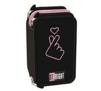 Goldkids - Pencil Case 3 Compartments - Pencil Case for Girls and Boys - Pencil Case 3 Compartments Pencil Case 46 Pieces Filled Pencil Case School Pencil Case Love Motif, black, 3-fähig, Pencil case