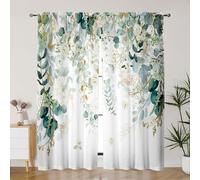 GOLDLAWN Gold Green Curtains 84 Inches Long Sage Green Leaves Light Filtering Curtain White Floral Drapes for Living Room Farmhouse Leaf Retro Elegant Window Curtains for Bedroom 2 Panels