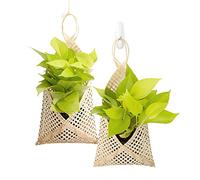 Goldleafking 2 Pack small Natural Bamboo Woven Basket Weave Hanging Planters | Plant Hangers Outdoor - indoor plants Baskets Pots Hanger for and wall planter décor
