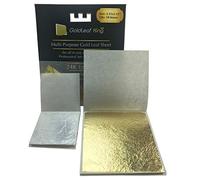 GoldleafKing 24K Edible Gold Leaf Sheets x 10 sheet | Large 3.15 inches | edibles edible paper edible cake decorations edible paint 24k gold foil paper gold sheets | + Free Silver Leaf x 10