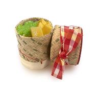 GoldleafKing Pack of 2 Small Sticky Rice Basket Size 3.5 Inches Thailand Laos Handmade Bamboo Serving Baskets Rice Container Set with Pa Kao Ma Traditional Loincloth