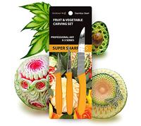Goldleafking Set of 3 Fruit & Vegetable Carving Super Sharp X-3 Series 2, 2.5, 4.5 Inch Orange Handle | Fruit Carving Tools Carving Knives | Carving Knifes for Fruits and Vegetables